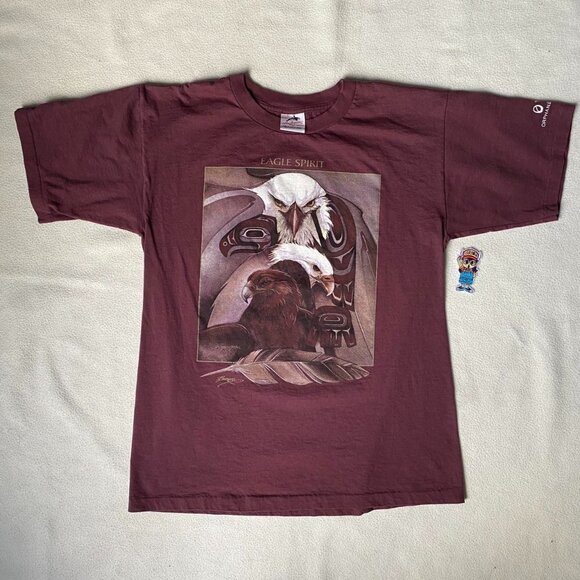 90s Vintage Single Stitch Eagle Spirit Red Graphic Animal Tee Shirt - Picture 1 of 8